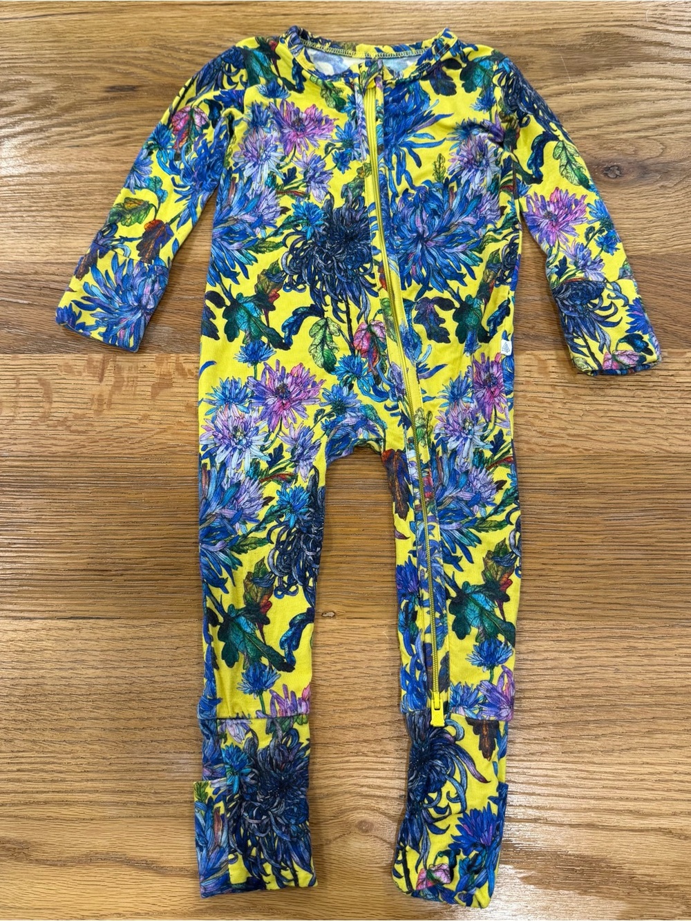 Musethreads Floral Zip-Front Kids Footie Pajamas - Yellow & blue floral